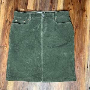 Y2K Old Navy Stretch Olive Green Corduroy Skirt Back Slit Size 8